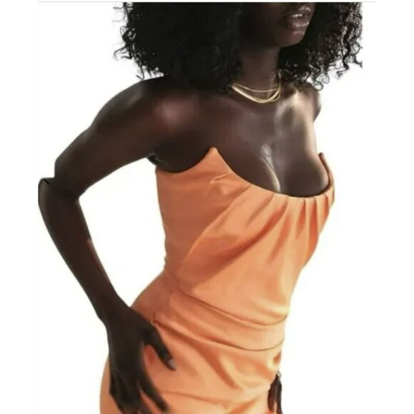 House of CB Midi Dress Corset Orange Strapless Ruched Sexy Sz Large NWT - Picture 3 of 11